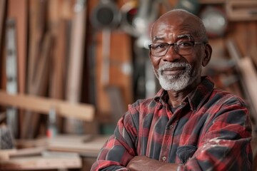 Wall Mural - Portrait of a middle aged male carpenter in workshop