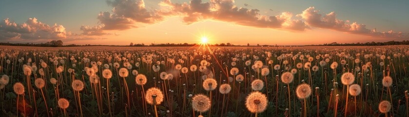 Wall Mural - A field of yellow flowers with a sun in the sky