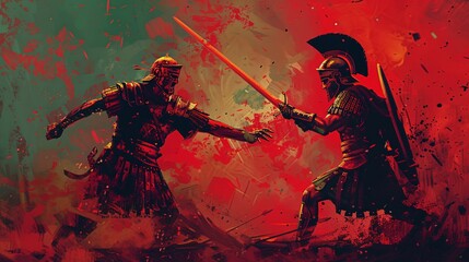 Artistic depiction of a fight between two Roman soldiers.