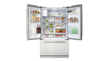 Wall Mural - open refrigerator with food cutout. fridge with food on transparent background