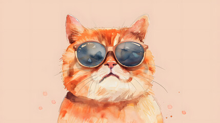 Wall Mural - watercolor of cute fat cat