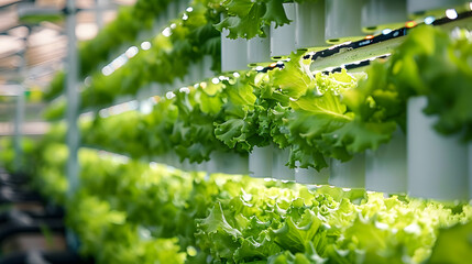 Wall Mural - Vertical Hydroponic Plant System With Cultivated Lettuces.