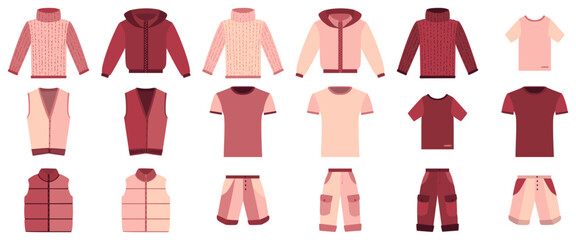 Wall Mural - Red theme men's suits of sweaters, hoodies, trousers, shorts, t-shirts, and jackets. 