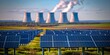 © Anastasiia - Solar panels in front of nuclear power plant in the distance. Concept Renewable Energy, Nuclear Power, Clean Technology, Industrial Landscape, Sustainable Living