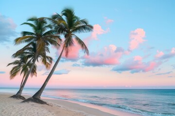 Poster - Palm trees on the beach sky sea shoreline.