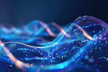 Data technology abstract futuristic illustration. Low poly shape with connecting dots and lines on dark background