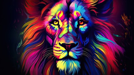 Sticker - A artistic neon lion wallpaper with vibrant colors,