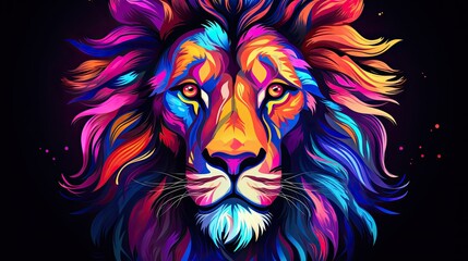 Canvas Print - Colorful glowing lion head 