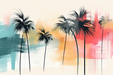 Wall Mural - memphis palm trees backgrounds abstract painting.