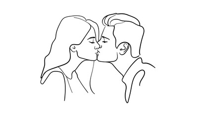 Wall Mural - Lovers kisses, happy family, continuous line art drawing isolated on white background. Vector illustration