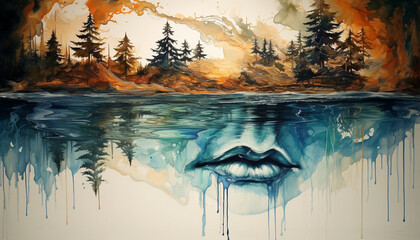 Wall Mural - reflection water color image