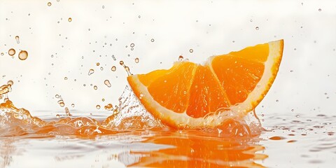 Wall Mural - Bright orange citrus juice splash on white background created using technology. Concept Food Photography, Citrus Splash, High-speed Photography, White Background, Technology Applied
