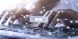 © AminaDesign - Hand typing on keyboard with search icon and cyber network connections, representing modern technology
