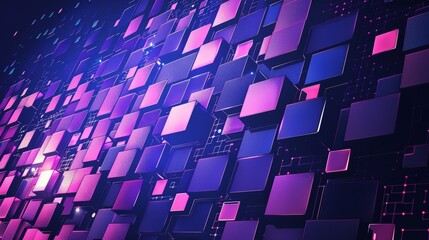 Wall Mural - Pixel pattern with a dark blue background. Modern representation of purple square grid mosaics, geometric tiles, disco club background.