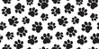 © Sylfida - Paw print seamless pattern, cat, dog foot, animal sketch background. Animal step texture. Bear, panda, tiger grunge stamp repeat foot track wallpaper. Cartoon monochrome bg. Black vector illustration