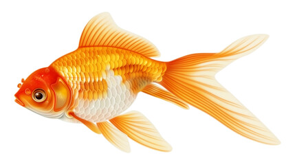 A gold and white fish swimming in a tank isolated on a white background