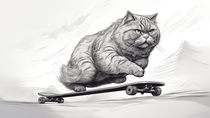 Canvas Print - an obese cat riding on skateboards,