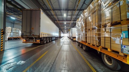 A truck waits in a logistic center for goods and loading