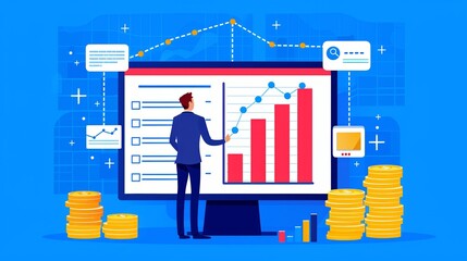 Poster - Businessman Analyzing Financial Growth on Computer Screen.