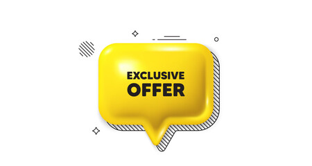 Wall Mural - 3d speech bubble icon. Exclusive offer tag. Sale price sign. Advertising discounts symbol. Exclusive offer chat talk message. Speech bubble banner. Yellow text balloon. Vector