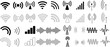 © Arafat - Wireless signal icons set includes wifi, antenna, radio, sound waves, perfect for tech design, communication network, audio visual vector illustration