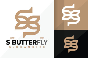 Sticker - S Letter Butterfly Logo design vector symbol icon illustration