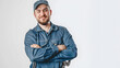 © watcharee - Smiling technician in blue uniform with crossed arms, standing against a neutral background, conveying confidence and professionalism.