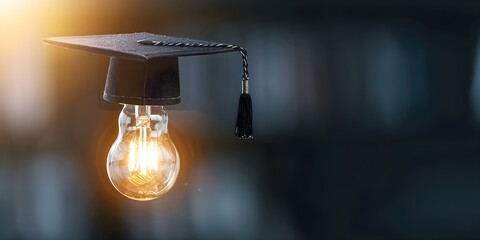 Wall Mural - illuminated light bulb graduation cap representing innovative online education. concept innovative e
