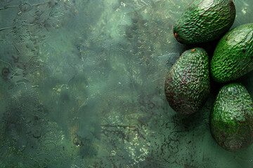 Wall Mural - close up of avocados on the green background with copy space