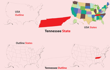  Tennessee map vector of usa, Tennessee line map, Tennessee with city map, Tennessee outline map