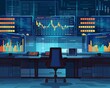 © AI_Imaginator - Stock market, trading floor with monitors, flat design illustration
