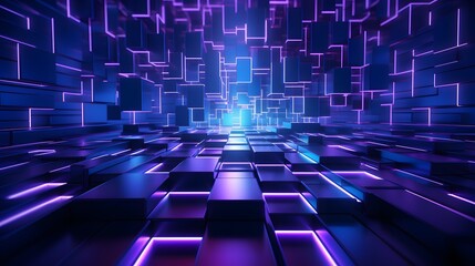 Wall Mural - 3d rendering of purple and blue abstract geometric background. Scene for advertising, technology, showcase, banner, game, sport, cosmetic, business, metaverse. Sci-Fi Illustration. Product display