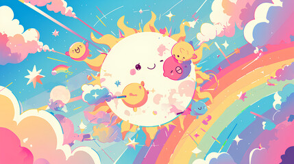 Poster - cute sun and moon cartoon friends