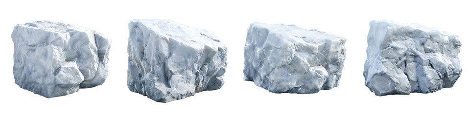 set of a digital art of a detailed snow-covered ice block, on a transparent background 