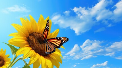 Wall Mural - a yellow sunflower with butterfly on it