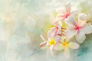 Wall Mural - Plumeria Blossoms Hanging Nature, Watercolour Style