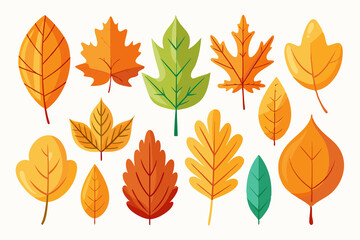 Poster - A collection of gold  autumn leaves in various shapes and colors 