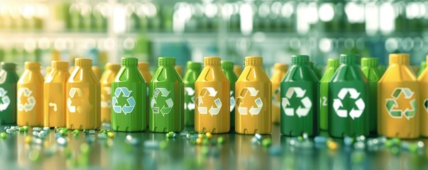 Wall Mural - Recycling Bottles with Recycling Symbol.