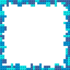 Wall Mural - Blue frame composed of three shades of blue plastic toy blocks. Colorful brick banner isolated on a white background. Simple bricks template. Abstract vector background