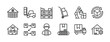 © Vilogsign - Logistics warehouse thin line icon vector set. Containing storehouse, stock, package storage, machine, process, cargo truck, courier, step and productivity, forklift, freight, lorry, moving