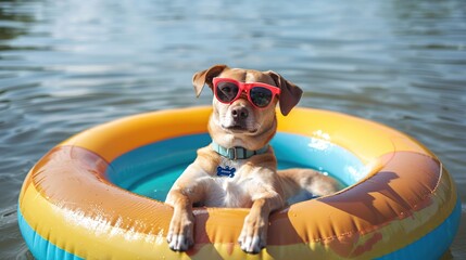 Wall Mural - Cool Dog in a Pool Float