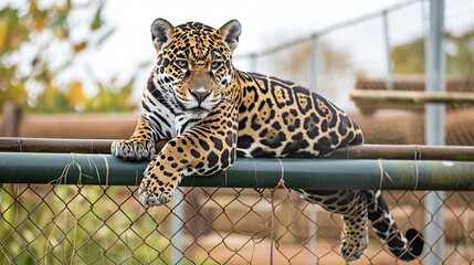 Wall Mural - Jaguar Resting on a Fence