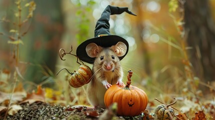 Sticker - Cute Mouse in a Witch Hat for Halloween