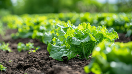 Close-up of lettuce growing in a vibrant green field.