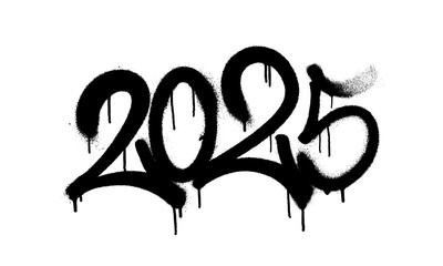 Poster - Sprayed 2025 tag gfont graffiti with overspray in black over white. Vector illustration.