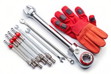 Equipment set isolated on white background, Industrial mechanic hardware