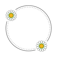 Wall Mural - Round frame with chamomile flowers - Simple circular frame with flowers - Vector illustration isolated on transparent background