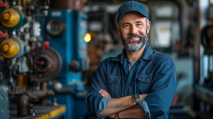 Wall Mural - Portrait of a smiling man in a workshop