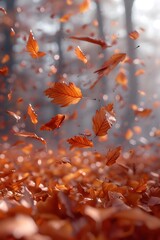 Sticker - Drifting Autumn Leaves Captured Through Dynamic High-Speed Photography in Dreamlike Impressionistic Woodland Scenes