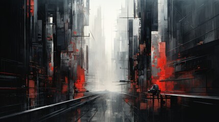 Wall Mural - abstract art painting of sci fi city